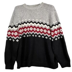 Route 66 Original Mens Fair Isle Knit Sweater XL Gray Navy Burgundy Wool Blend